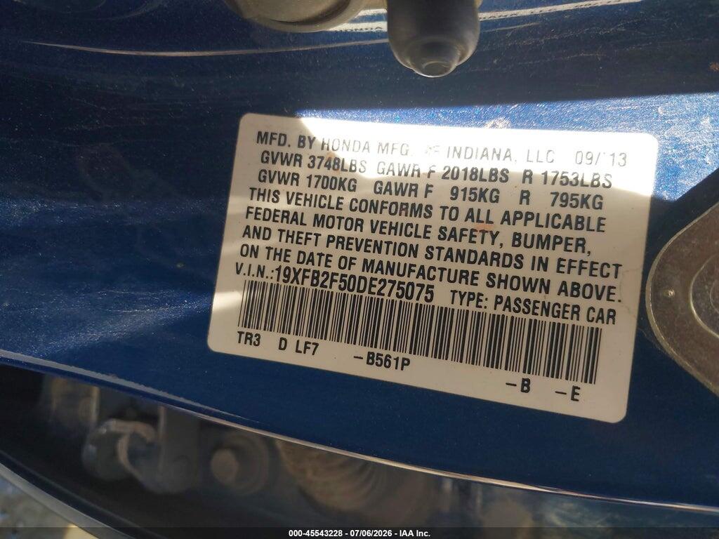 19XFB2F50DE275075 2013 HONDA CIVIC photo no. 9