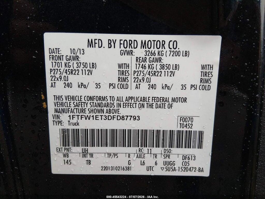 1FTFW1ET3DFD87793 2013 FORD F-150 photo no. 9
