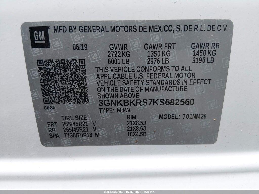 3GNKBKRS7KS682560 2019 CHEVROLET BLAZER photo no. 9
