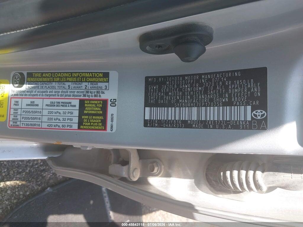 5YFBURHE7EP170256 2014 TOYOTA COROLLA photo no. 9