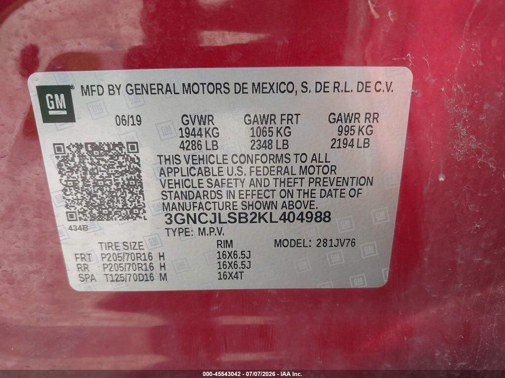 3GNCJLSB2KL404988 2019 CHEVROLET TRAX photo no. 9