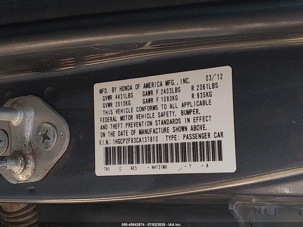 1HGCP2F83CA137810 2012 HONDA ACCORD photo no. 9