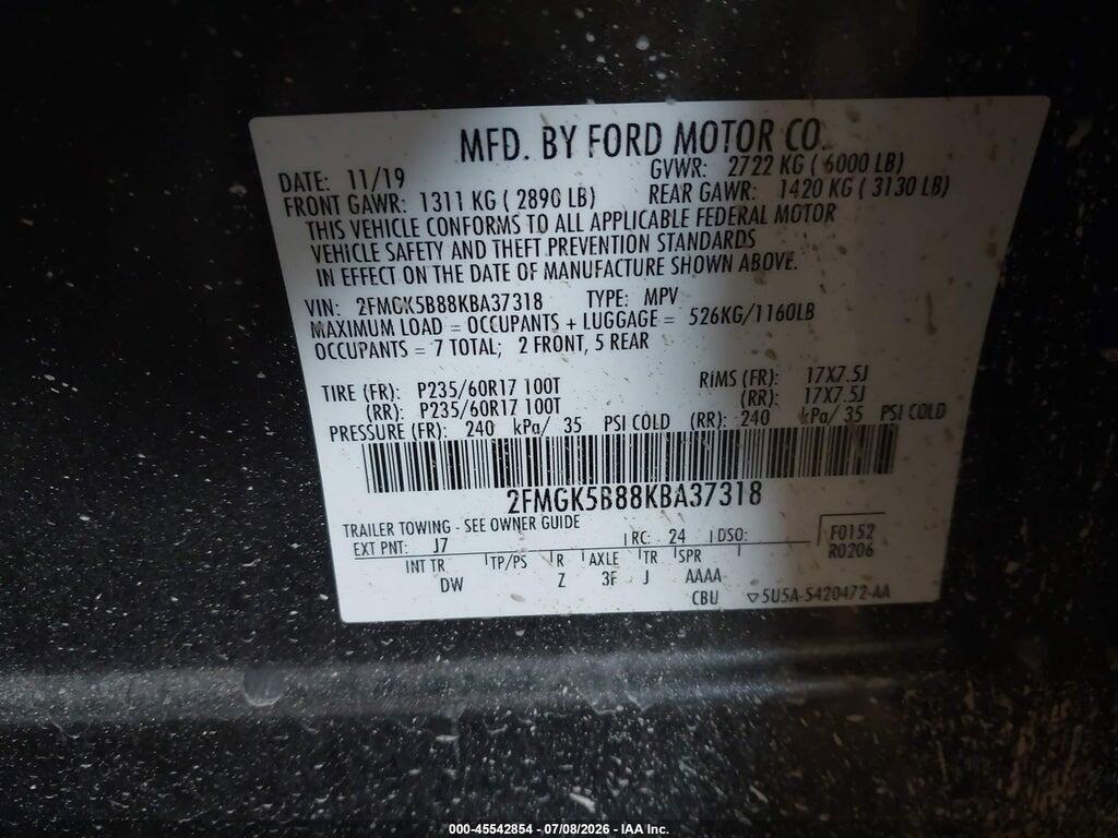 2FMGK5B88KBA37318 2019 FORD FLEX photo no. 9