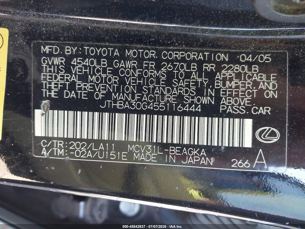 JTHBA30G455116444 2005 LEXUS ES 330 photo no. 9
