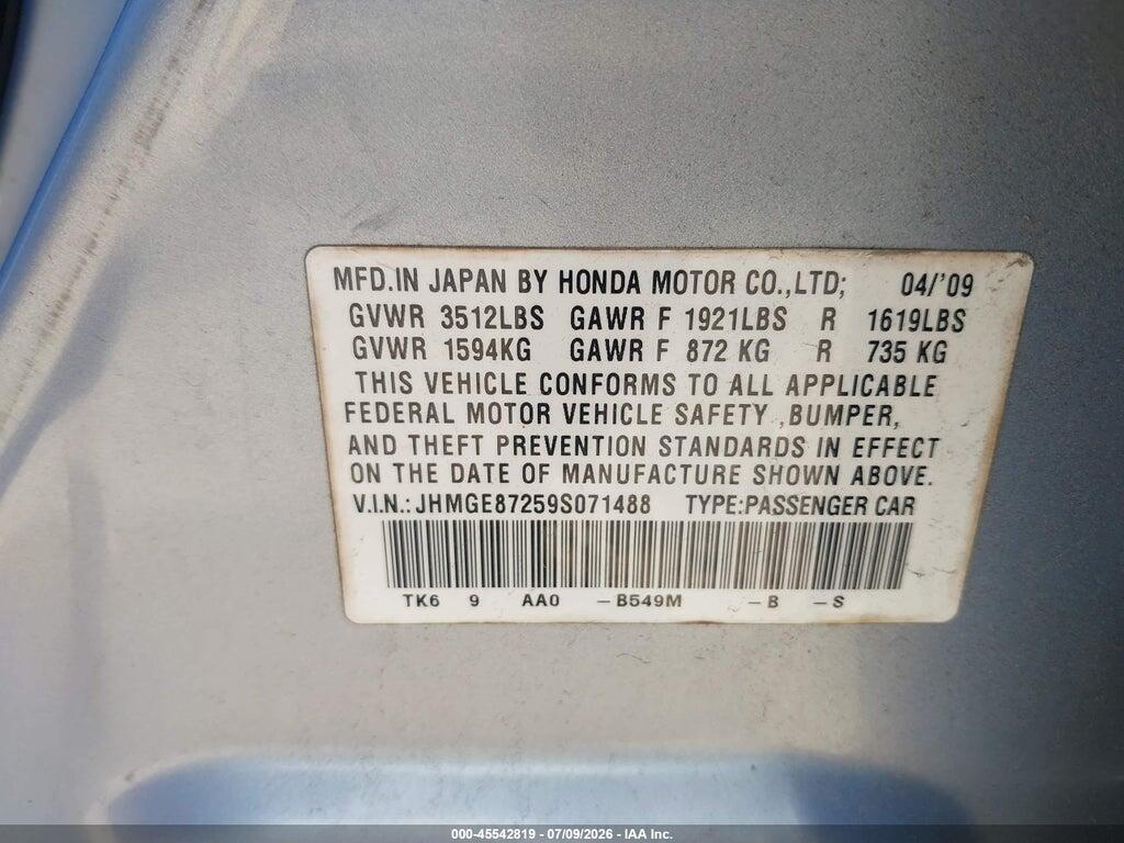 JHMGE87259S071488 2009 HONDA FIT photo no. 9
