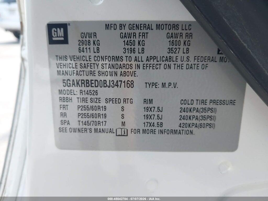 5GAKRBED0BJ347168 2011 BUICK ENCLAVE photo no. 9