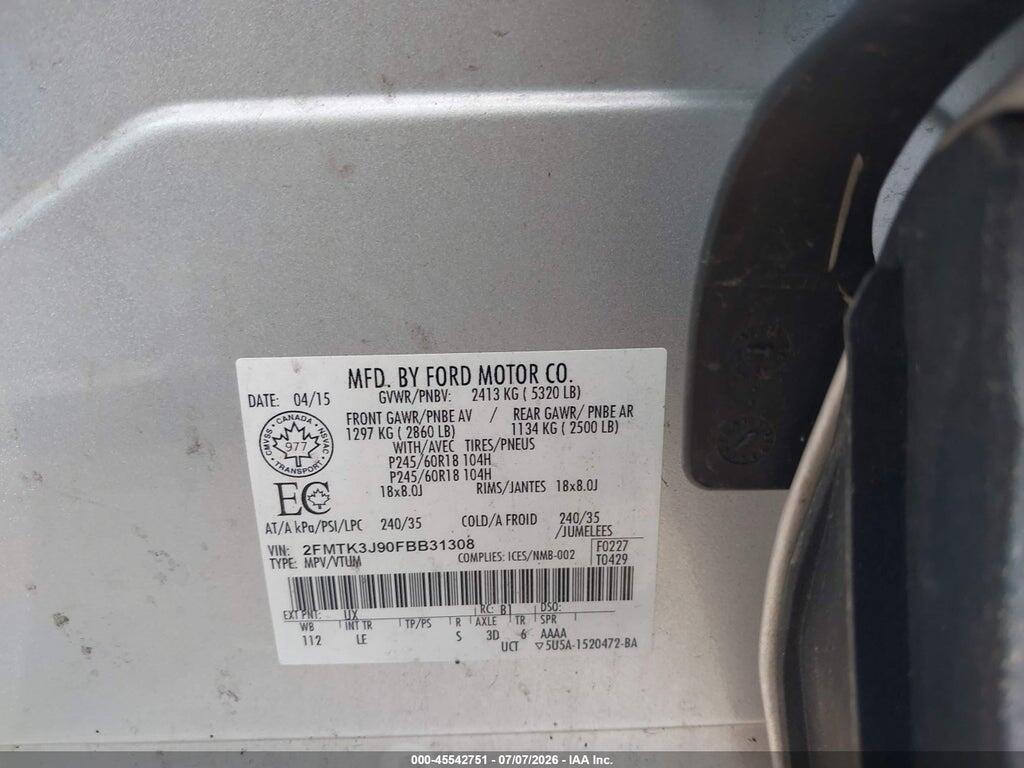 2FMTK3J90FBB31308 2015 FORD EDGE photo no. 9