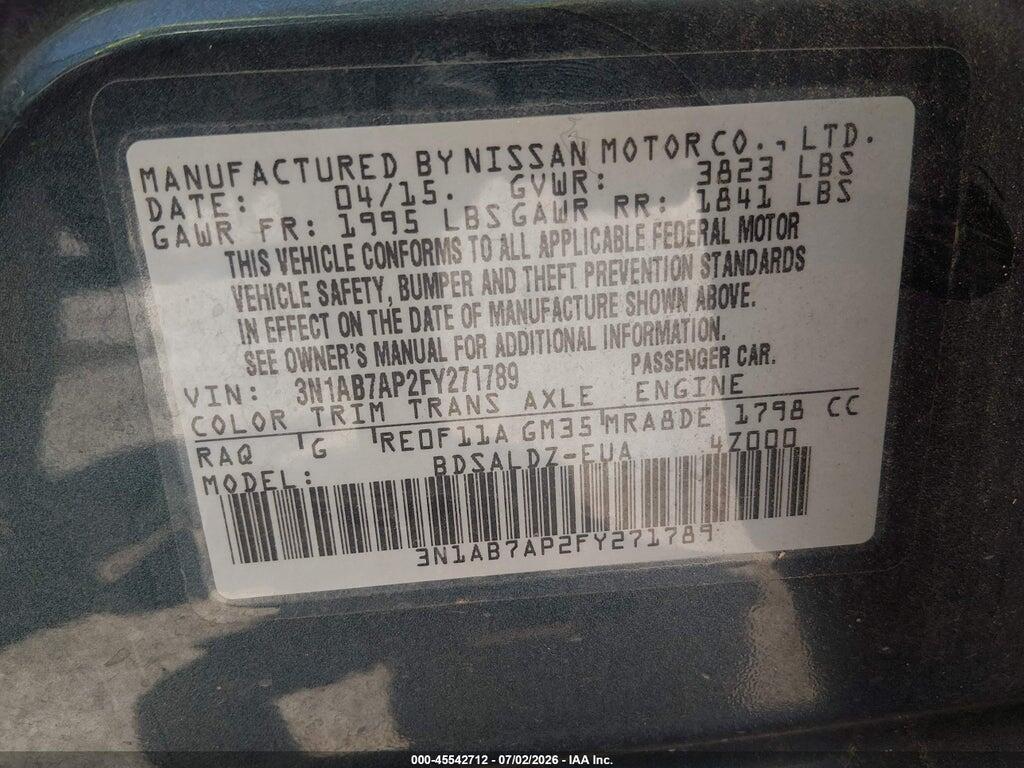 3N1AB7AP2FY271789 2015 NISSAN SENTRA photo no. 9