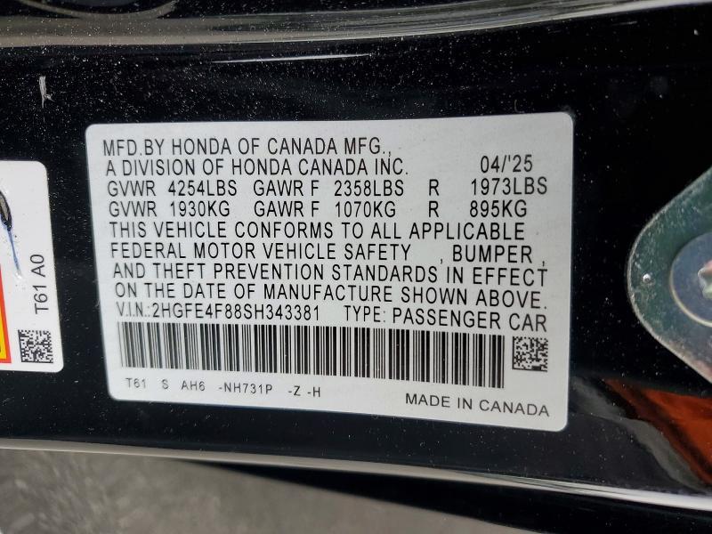 2HGFE4F88SH343381 2025 HONDA CIVIC photo no. 12