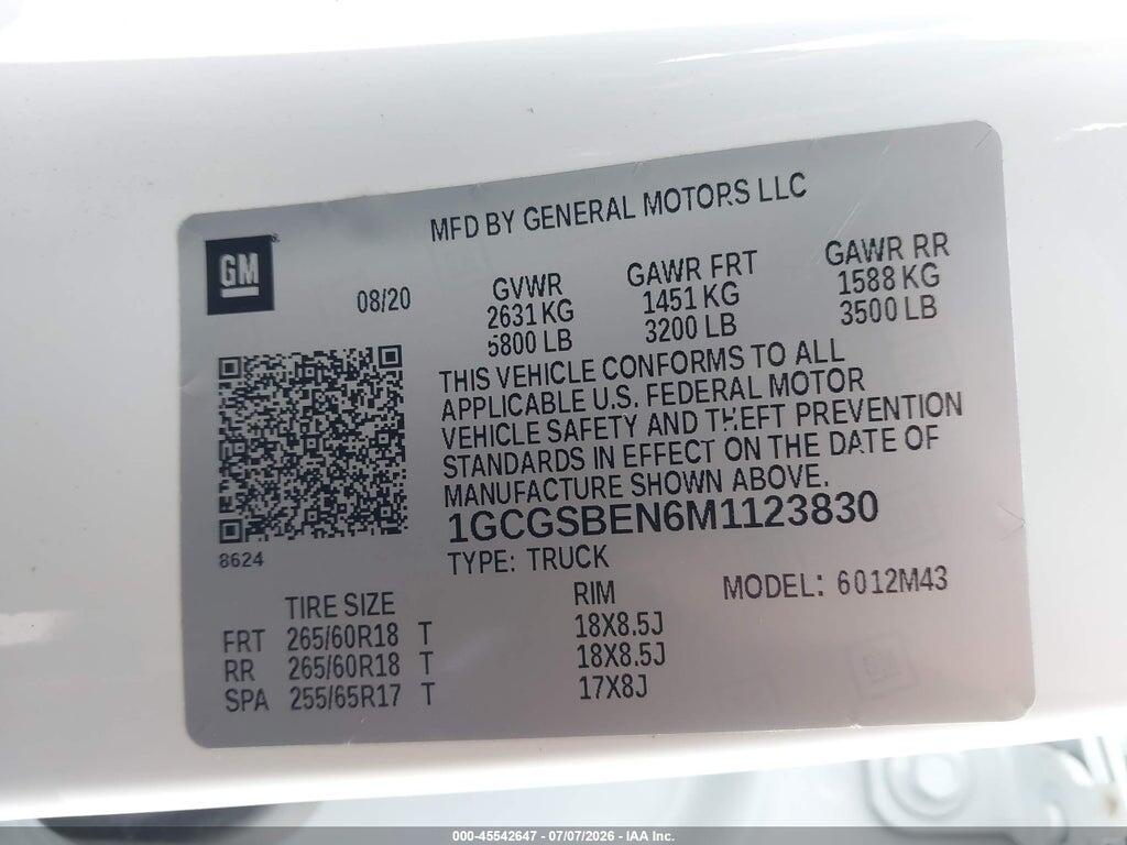 1GCGSBEN6M1123830 2021 CHEVROLET COLORADO photo no. 9