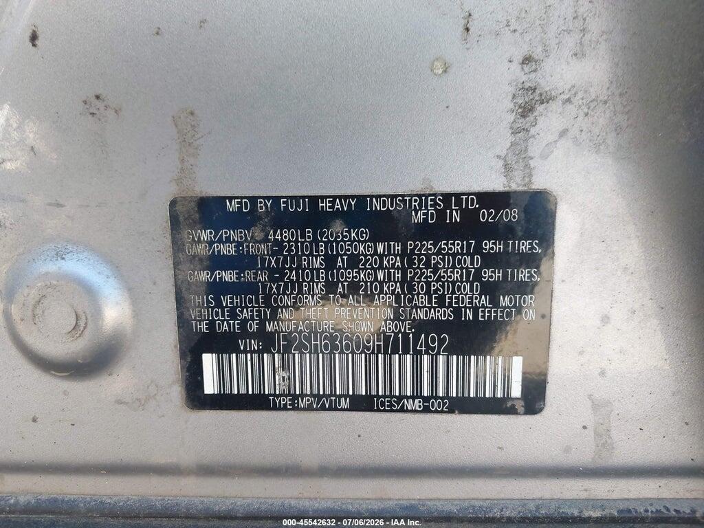 JF2SH63609H711492 2009 SUBARU FORESTER photo no. 9