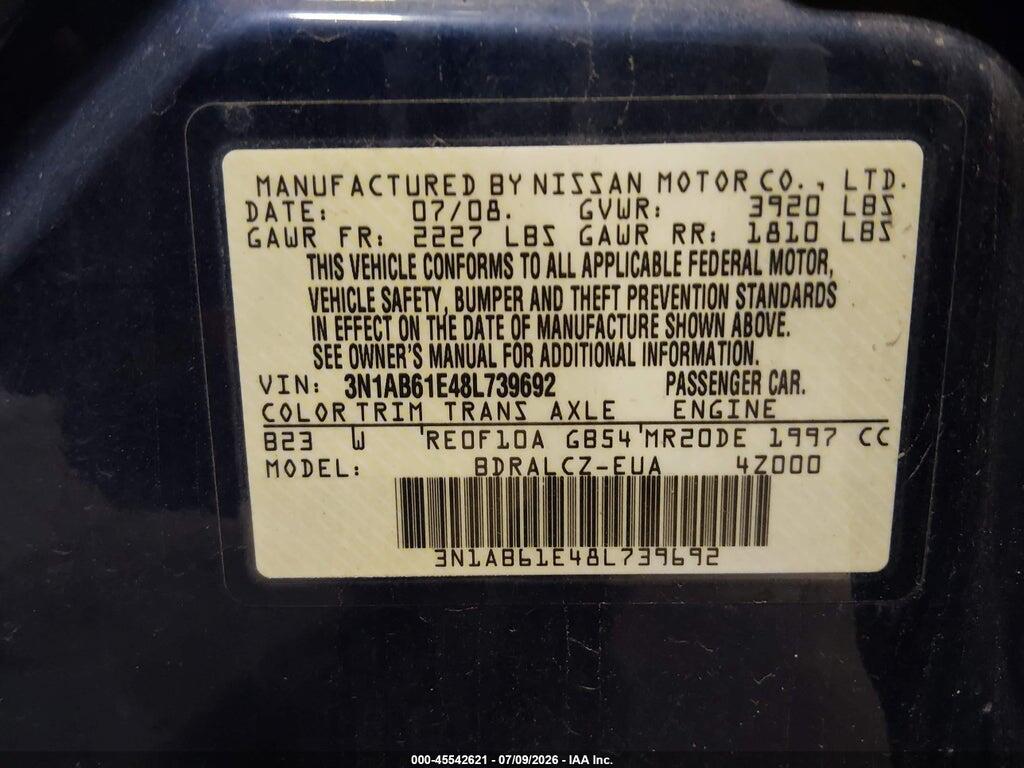 3N1AB61E48L739692 2008 NISSAN SENTRA photo no. 9