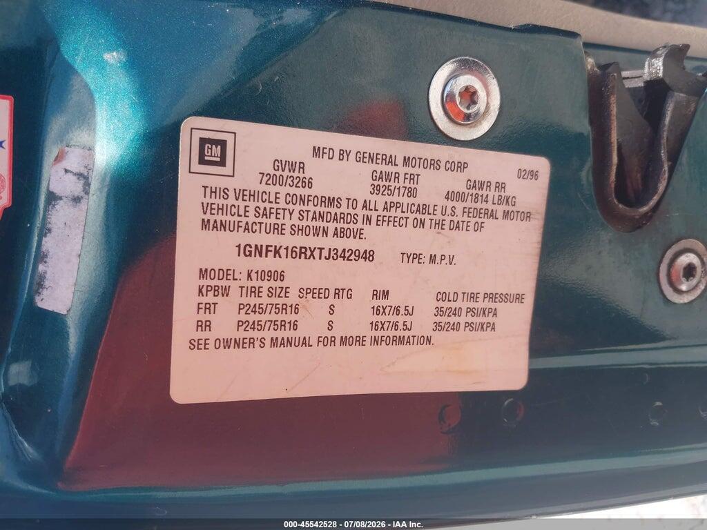 1GNFK16RXTJ342948 1996 CHEVROLET SUBURBAN photo no. 9