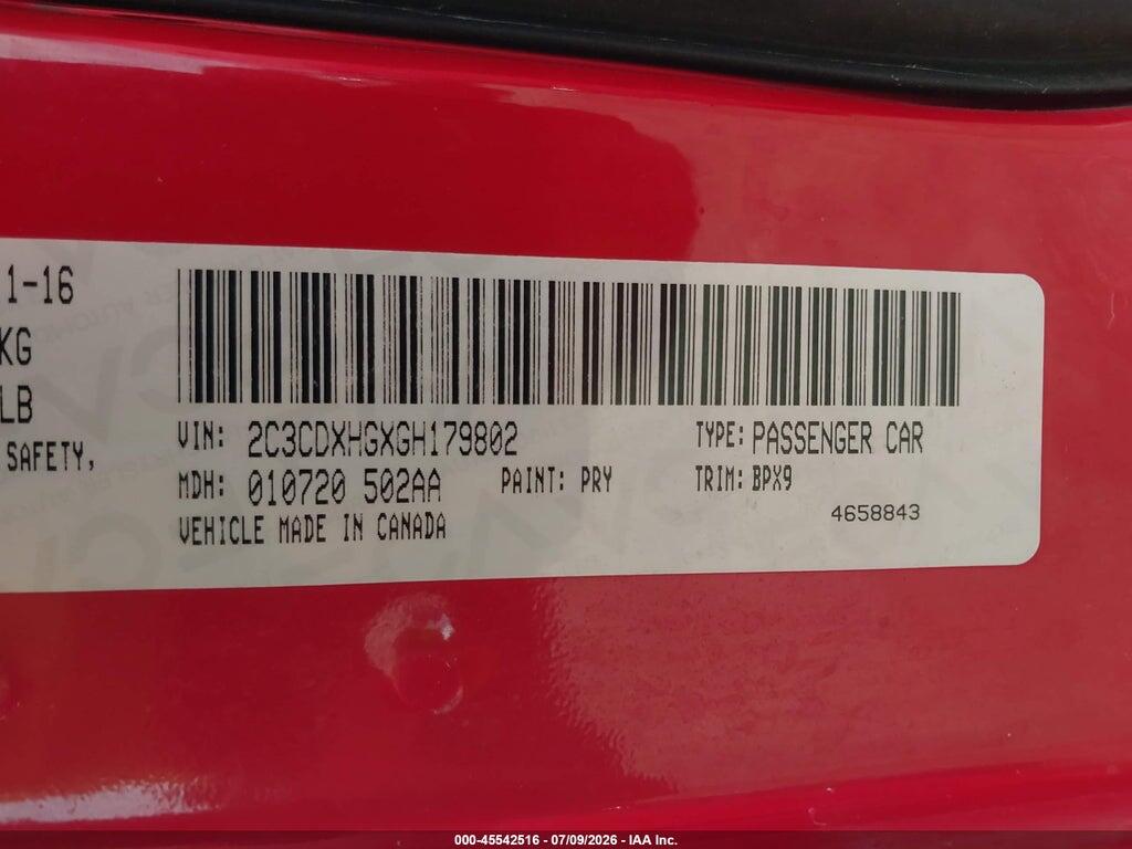 2C3CDXHGXGH179802 2016 DODGE CHARGER photo no. 9