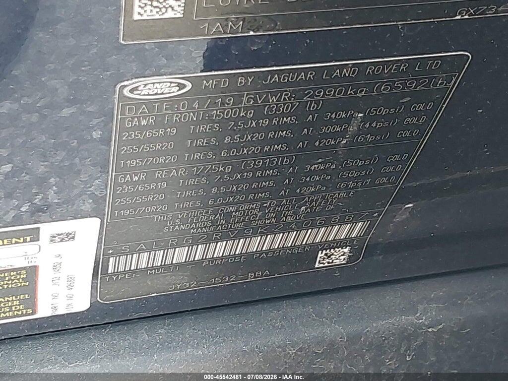 SALRG2RV9K2406887 2019 LAND ROVER DISCOVERY photo no. 9