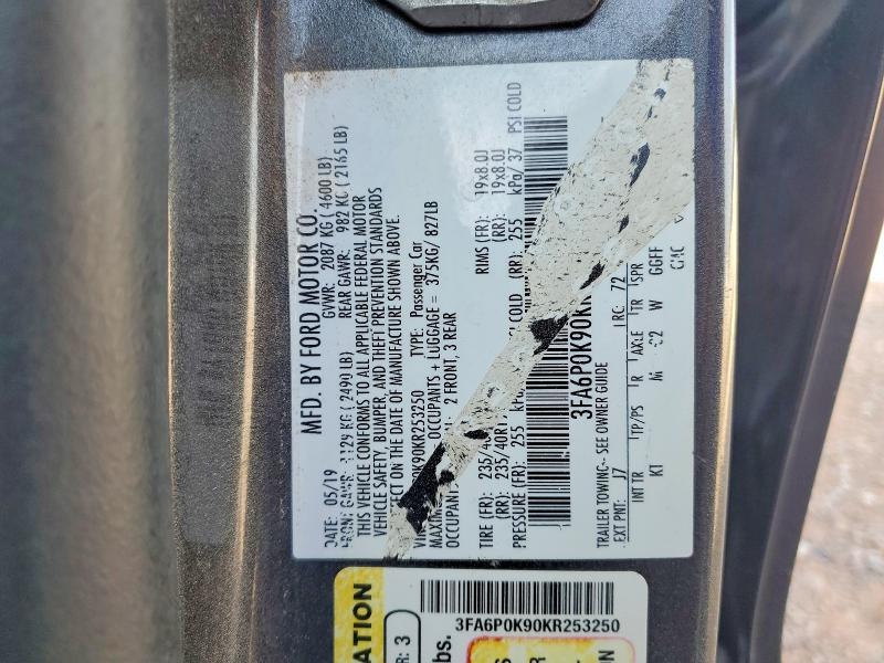 3FA6P0K90KR254270 2019 FORD FUSION photo no. 12