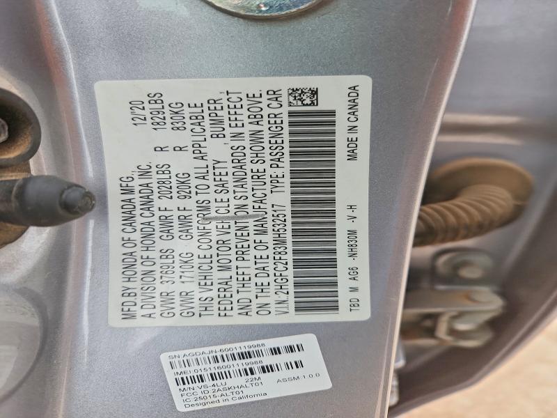 2HGFC2F83MH532517 2021 HONDA CIVIC photo no. 12