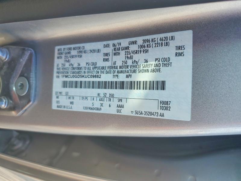 1FMCU0GD5KUC09882 2019 FORD ESCAPE photo no. 12