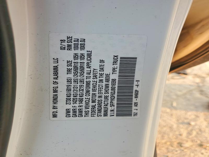 5FPYK3F63JB016598 2018 HONDA RIDGELINE photo no. 12