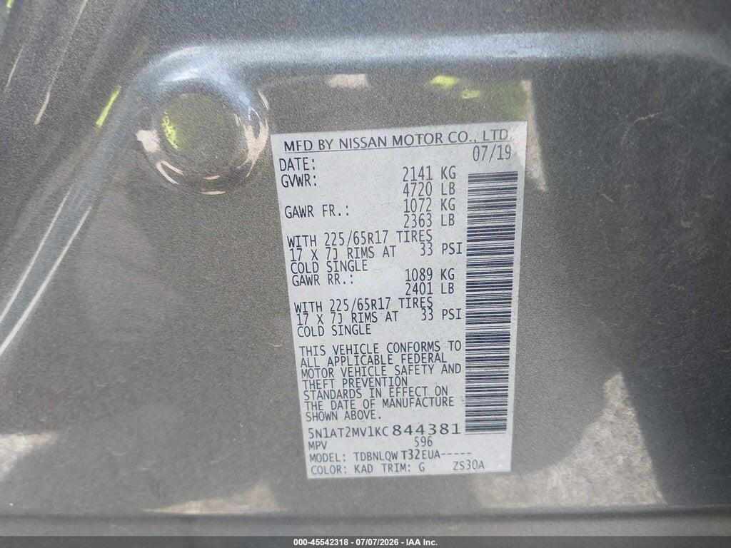 5N1AT2MV1KC844381 2019 NISSAN ROGUE photo no. 9