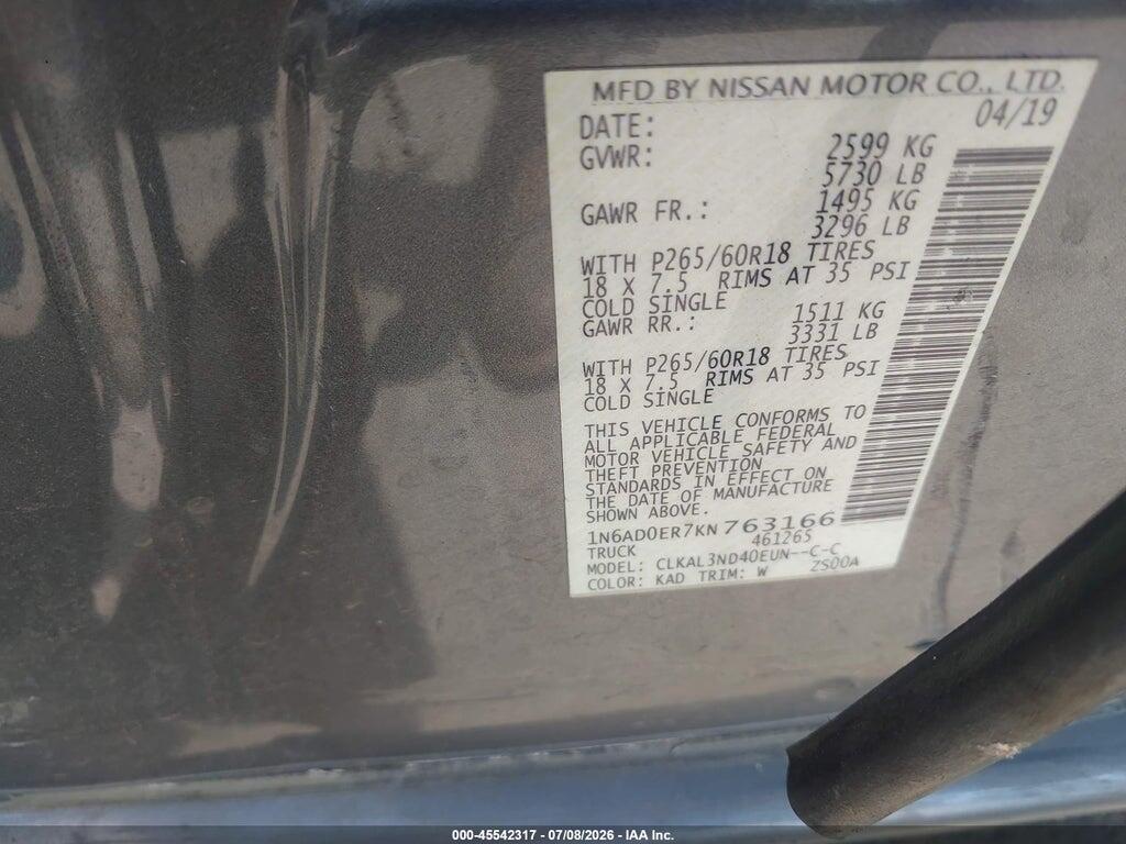 1N6AD0ER7KN763166 2019 NISSAN FRONTIER photo no. 9