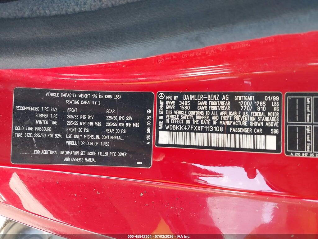 WDBKK47FXXF113108 1999 MERCEDES-BENZ SLK 230 photo no. 9