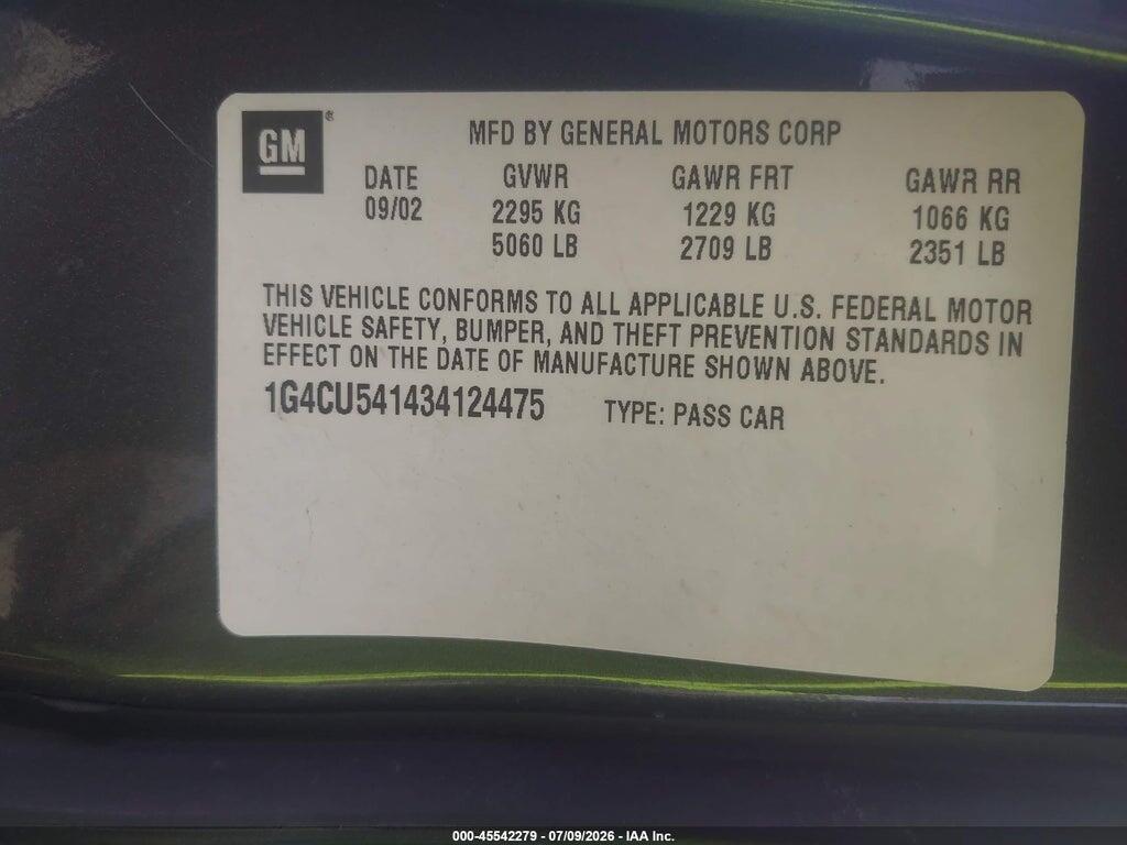 1G4CU541434124475 2003 BUICK PARK AVENUE photo no. 9