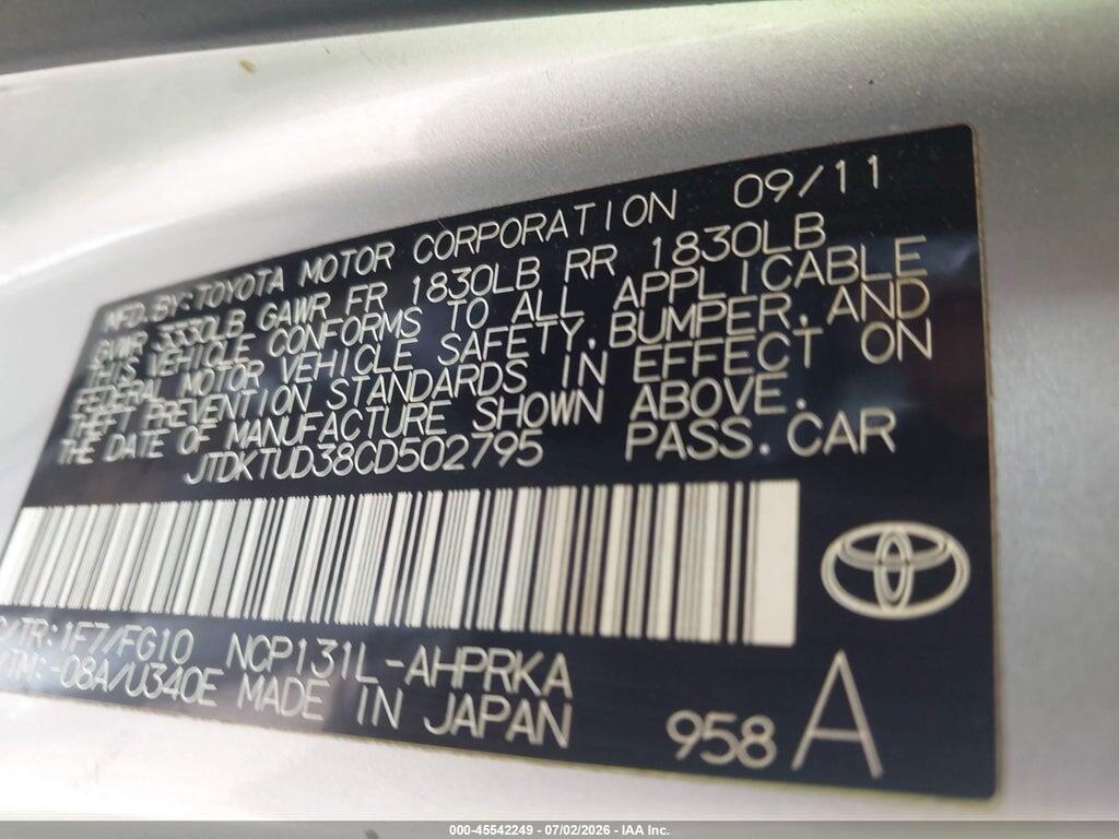 JTDKTUD38CD502795 2012 TOYOTA YARIS photo no. 9