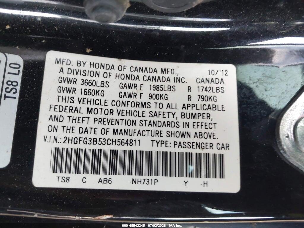 2HGFG3B53CH564811 2012 HONDA CIVIC photo no. 9