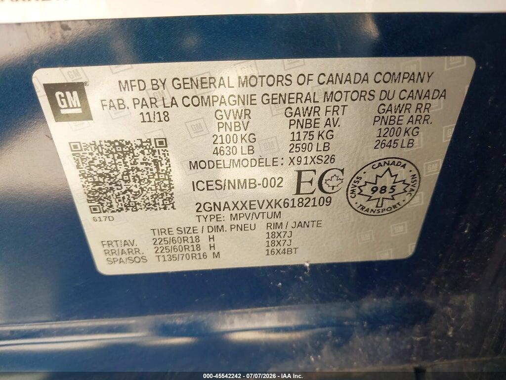 2GNAXXEVXK6182109 2019 CHEVROLET EQUINOX photo no. 9