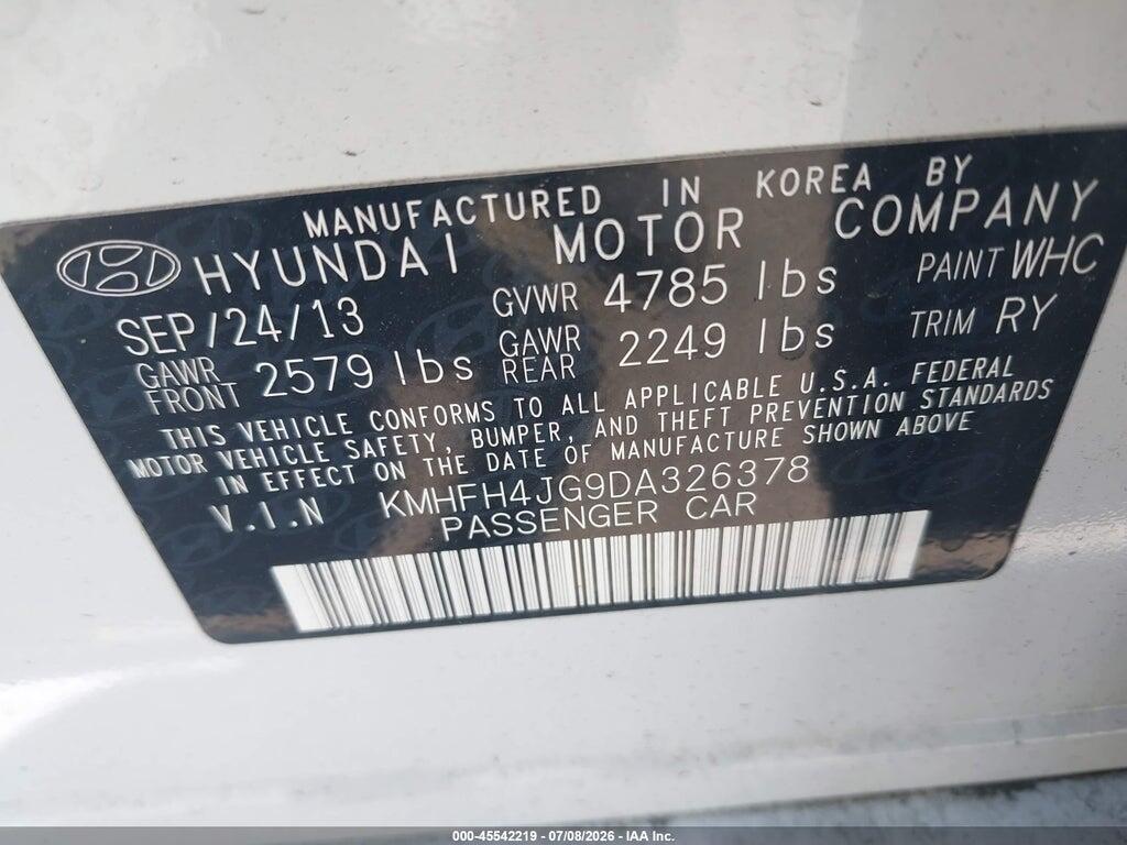 KMHFH4JG9DA326378 2013 HYUNDAI AZERA photo no. 9