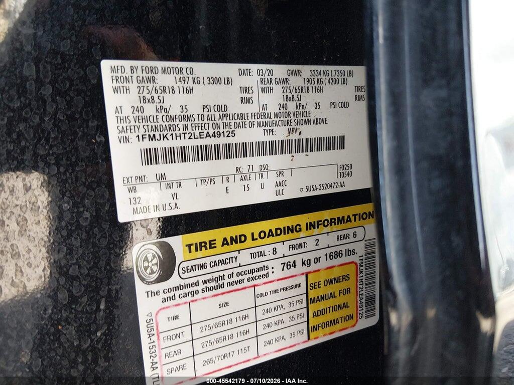 1FMJK1HT2LEA49125 2020 FORD EXPEDITION photo no. 9
