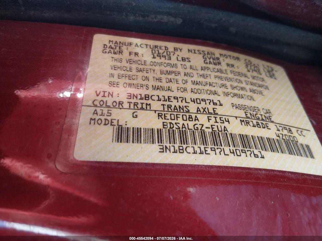 3N1BC11E97L409761 2007 NISSAN VERSA photo no. 9