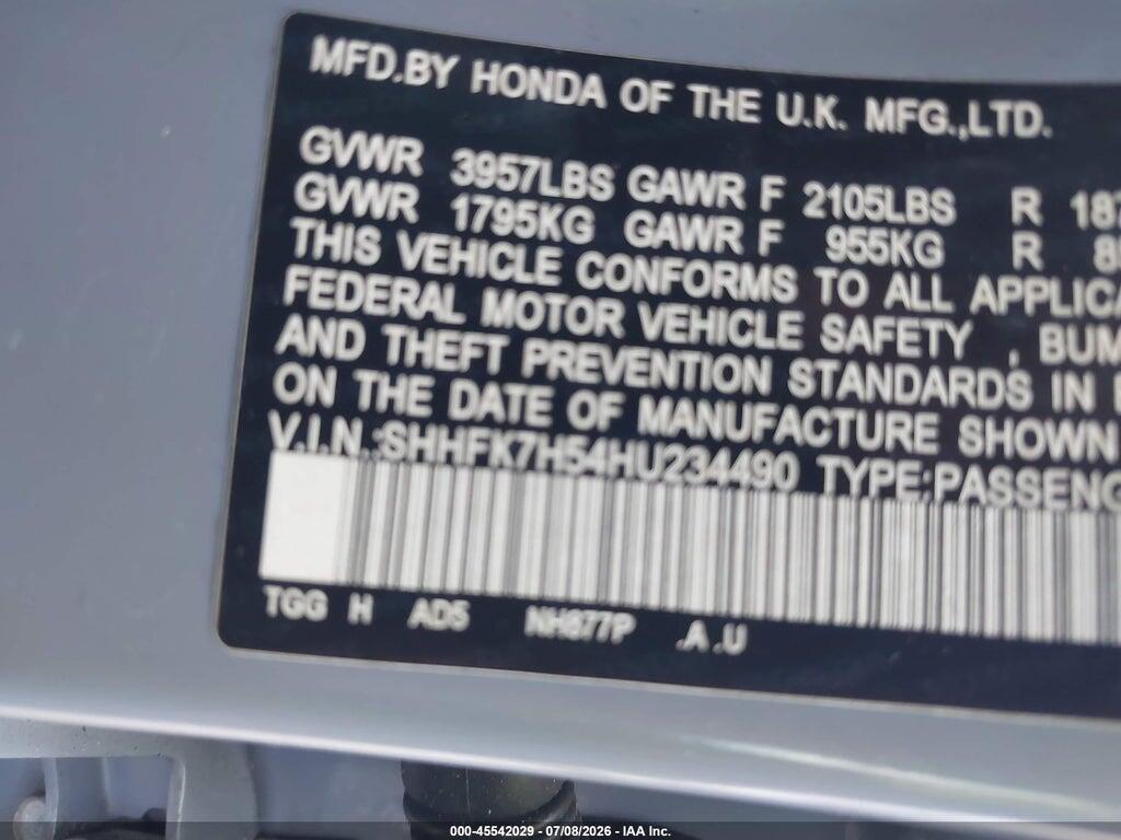 SHHFK7H54HU234490 2017 HONDA CIVIC photo no. 9