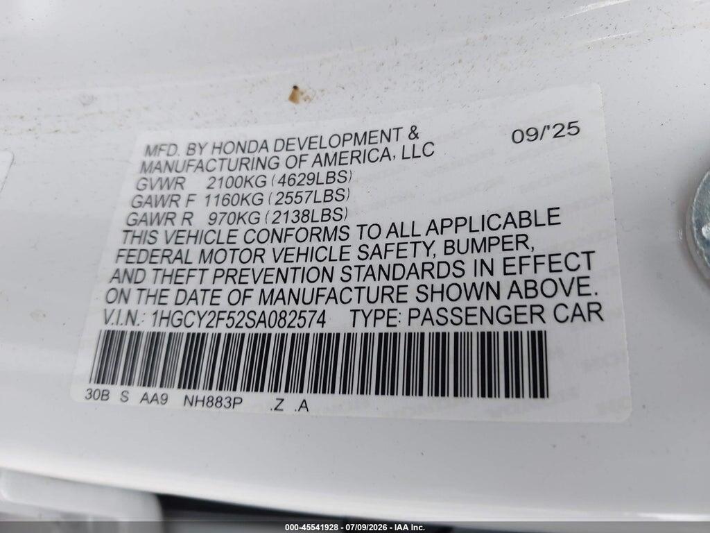 1HGCY2F52SA082574 2025 HONDA ACCORD HYBRID photo no. 9