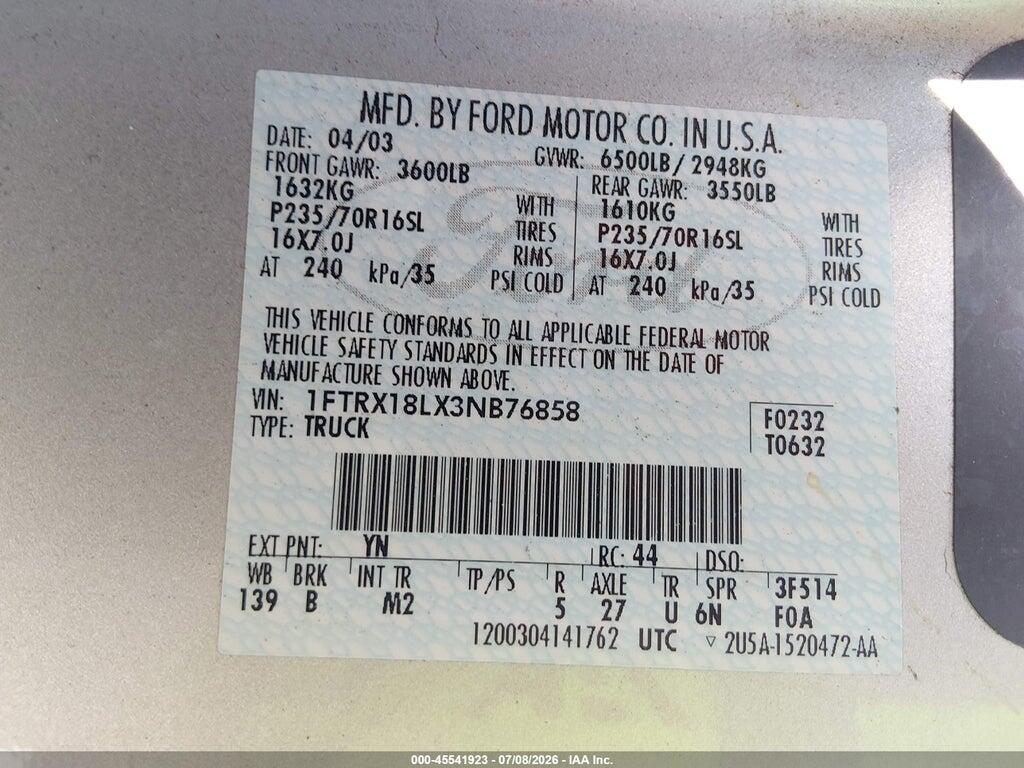1FTRX18LX3NB76858 2003 FORD F-150 photo no. 9