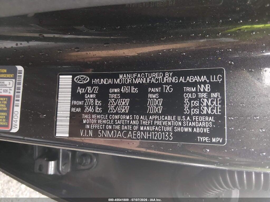 5NMJACAE8NH120133 2022 HYUNDAI TUCSON photo no. 9