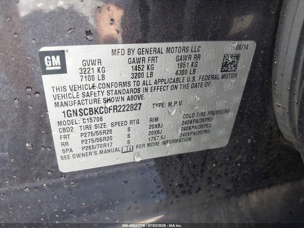 1GNSCBKC0FR222827 2015 CHEVROLET TAHOE photo no. 9