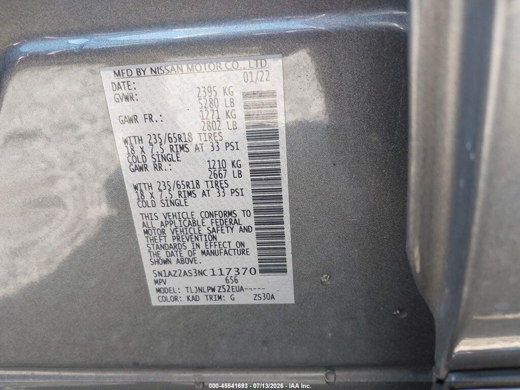 5N1AZ2AS3NC117370 2022 NISSAN MURANO photo no. 9