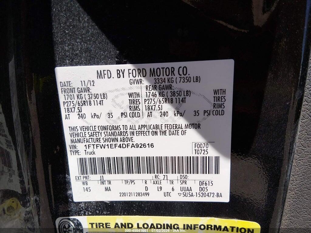1FTFW1EF4DFA92616 2013 FORD F-150 photo no. 9