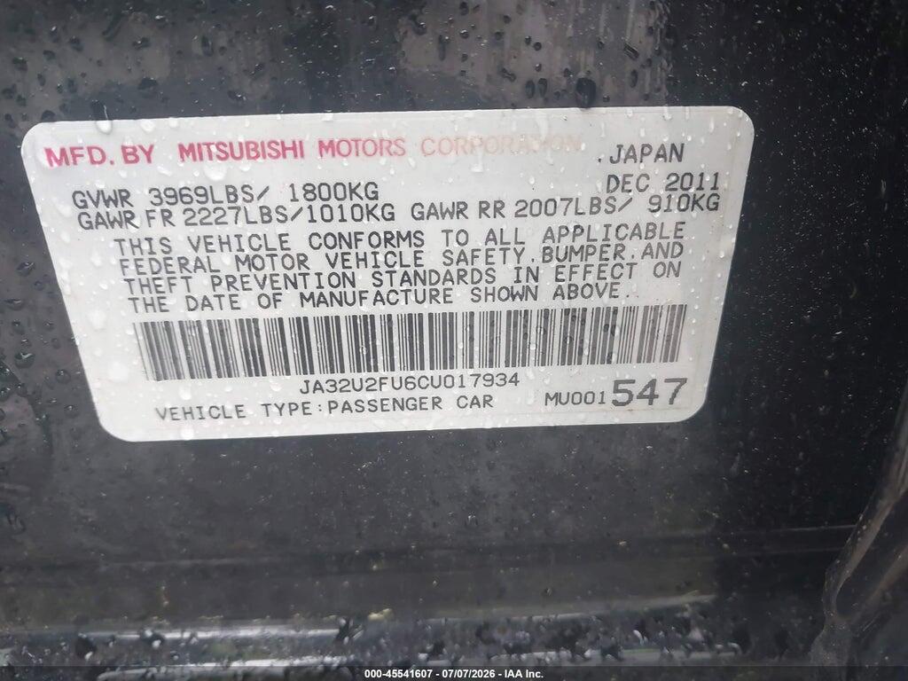 JA32U2FU6CU017934 2012 MITSUBISHI LANCER photo no. 9