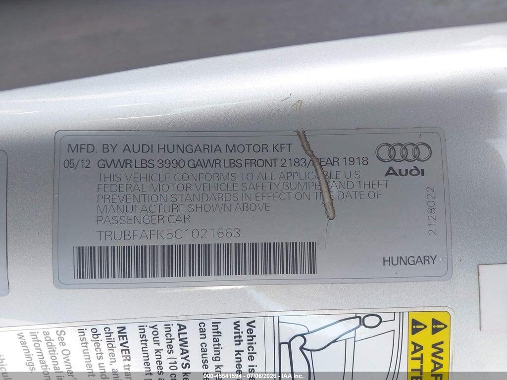 TRUBFAFK5C1021663 2012 AUDI TT photo no. 9