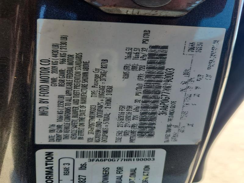3FA6P0G77HR190003 2017 FORD FUSION photo no. 12