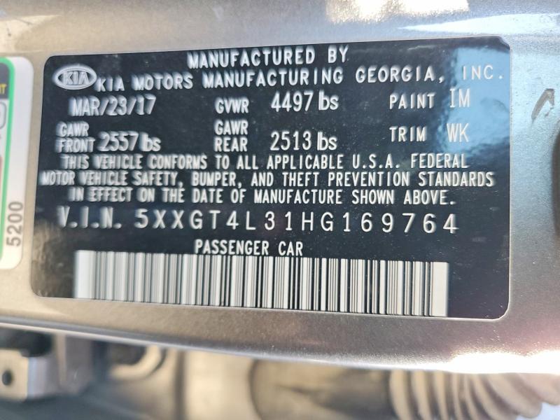5XXGT4L31HG169764 2017 KIA OPTIMA photo no. 12