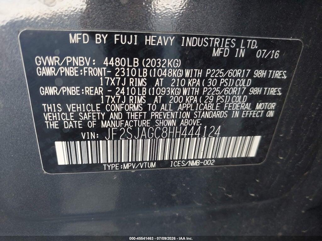 JF2SJAGC8HH444124 2017 SUBARU FORESTER photo no. 9
