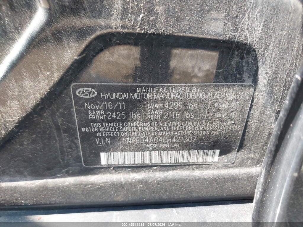 5NPEB4AC4CH421307 2012 HYUNDAI SONATA photo no. 9