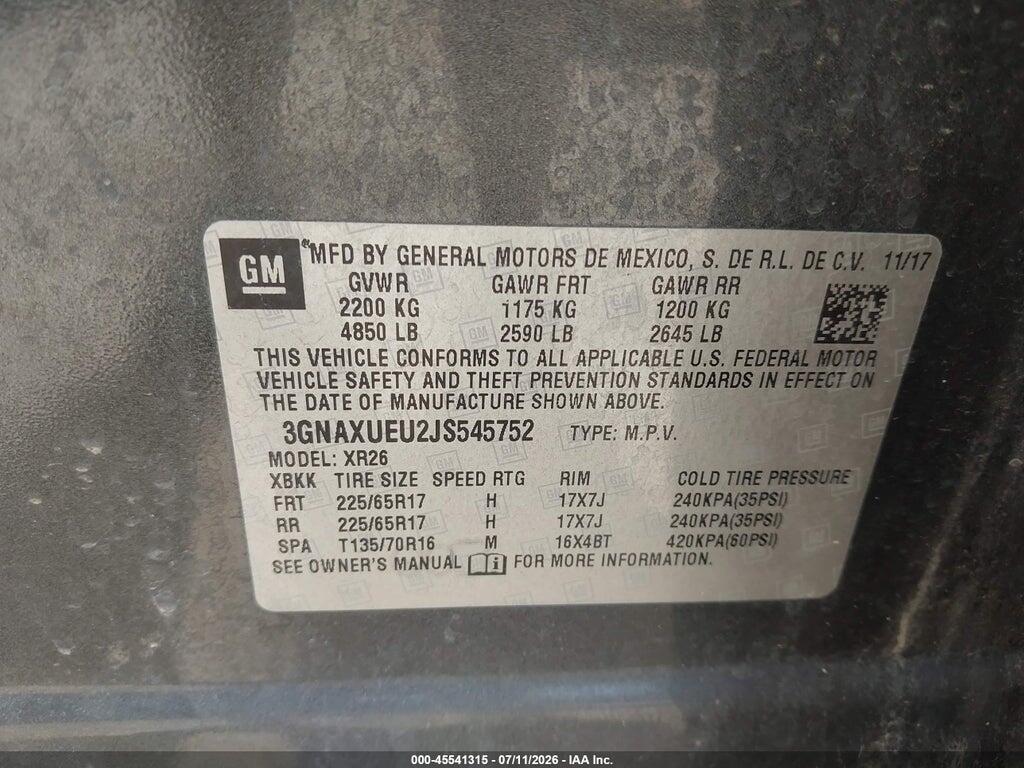 3GNAXUEU2JS545752 2018 CHEVROLET EQUINOX photo no. 9