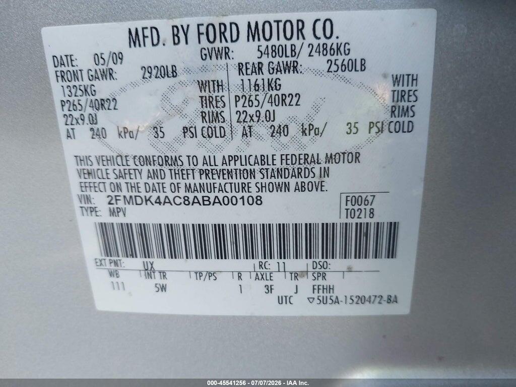 2FMDK4AC8ABA00108 2010 FORD EDGE photo no. 9