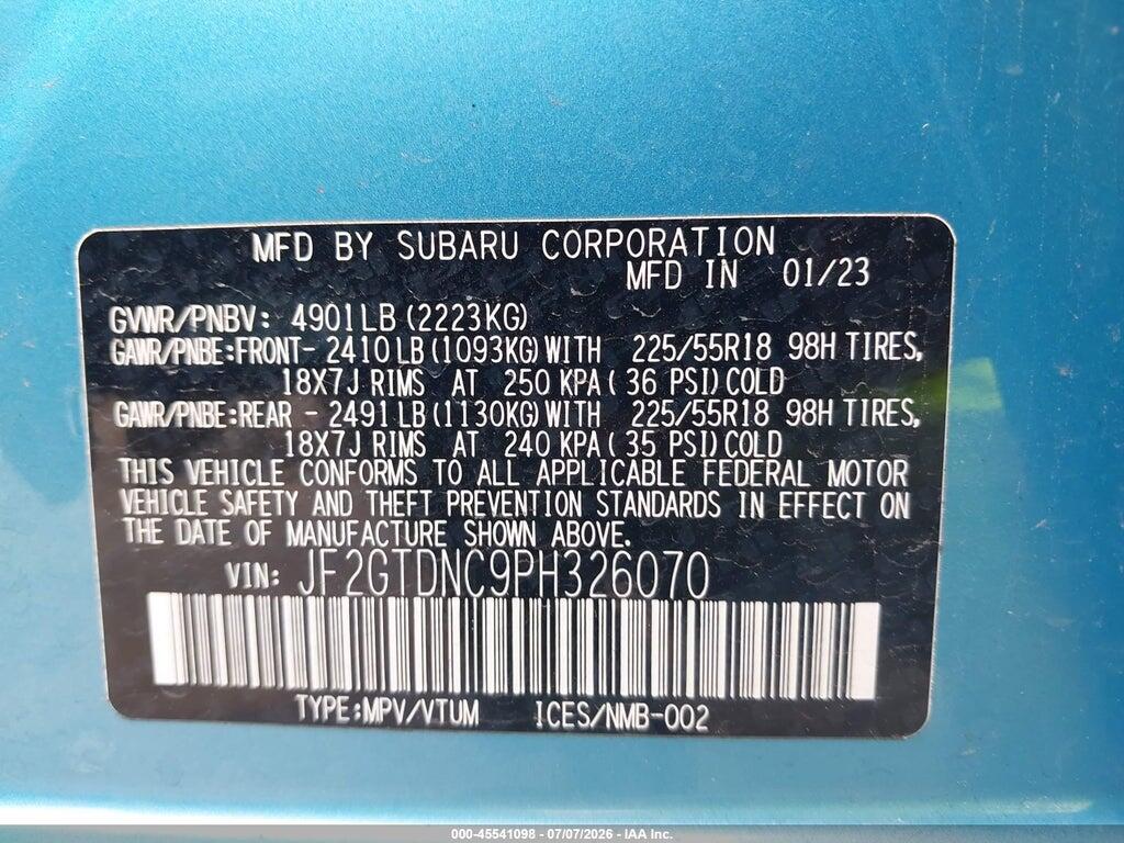 JF2GTDNC9PH326070 2023 SUBARU CROSSTREK photo no. 9