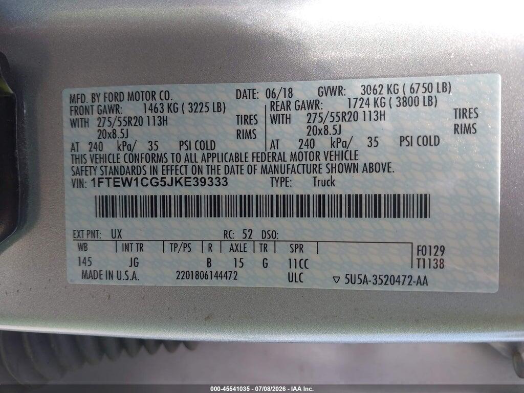 1FTEW1CG5JKE39333 2018 FORD F-150 photo no. 9